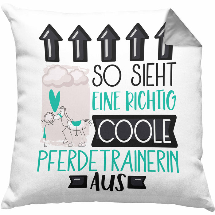 Pferdetrainerin Geschenk Kissen mit Füllung 40x40 Lustig Geschenkidee für Pferdetrainerin Geburtstag So Sieht Eine Richtig Coole Pferdetrainerin Aus Frauen Spruch (Grau) Grau Trendation