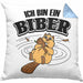 Bieber Kissen mit Füllung 40x40 Biebermotiv Geschenk Tierwohlhaber (Grau) Blau Trendation