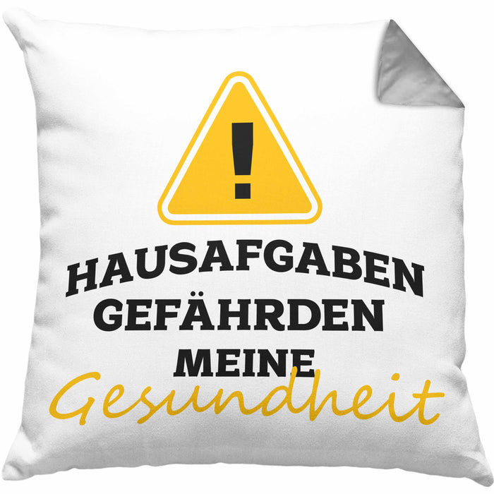 Lustige Kissen mit Füllung 40x40 "Hausaufgaben gefährden meine Gesundheit" Geschenk für Schüler (Grau) Grau Trendation