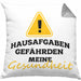 Lustige Kissen mit Füllung 40x40 "Hausaufgaben gefährden meine Gesundheit" Geschenk für Schüler (Grau) Grau Trendation