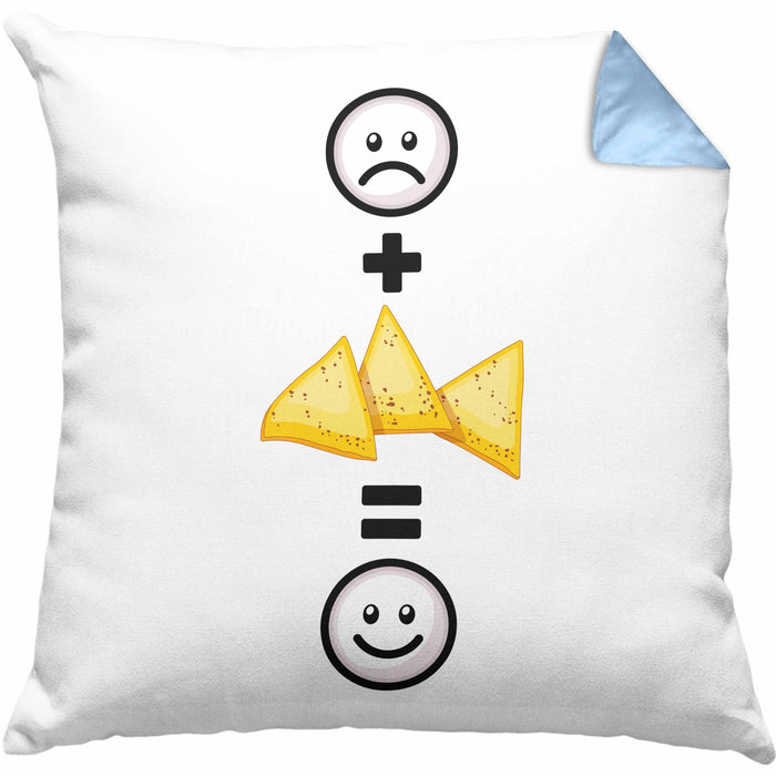 Nachos Kissen mit Füllung 40x40 Geschenk für Nacho-Liebhaber Lustige Geschenkidee :( + Nachos = :) Geburtstag (Grau) Blau Trendation
