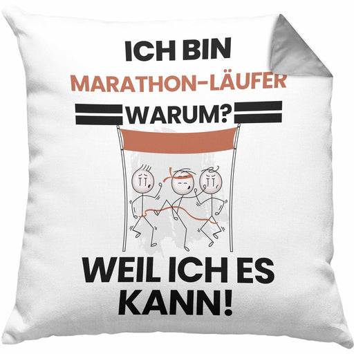 Marathonläufer Geschenk Kissen mit Füllung 40x40 Lustiger Spruch Ich Bin Marathonläufer Warum Weil Ich Es Kann Geschenkidee Bester Marathonläufer Geburtstag (Grau) Grau Trendation