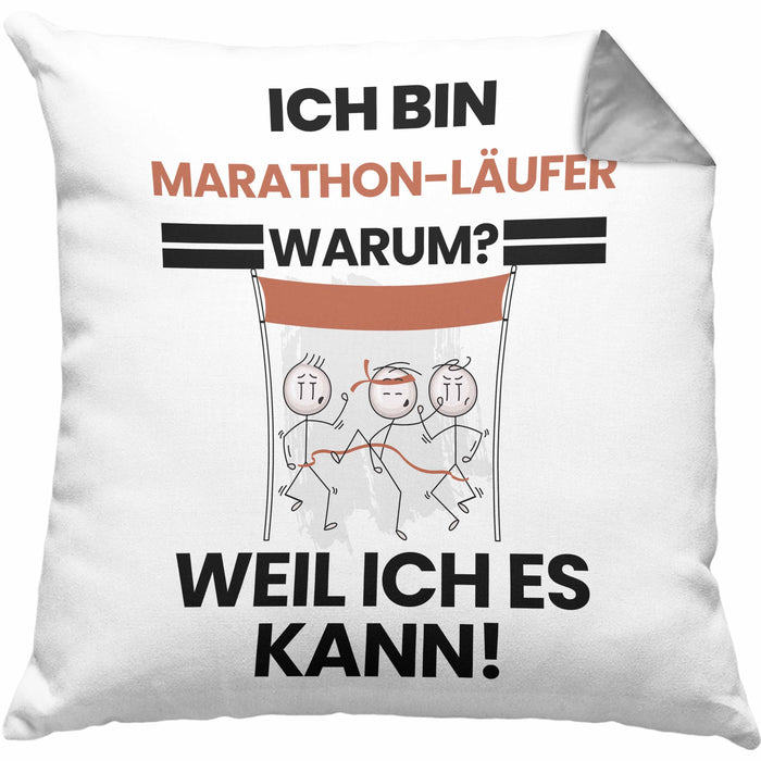 Marathonläufer Geschenk Kissen mit Füllung 40x40 Lustiger Spruch Ich Bin Marathonläufer Warum Weil Ich Es Kann Geschenkidee Bester Marathonläufer Geburtstag (Grau) Grau Trendation