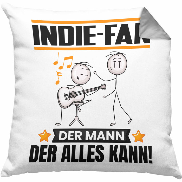 Indie-Fan Kissen mit Füllung 40x40 Geschenk für Indie-Fan Der Mann Der Alles Kann Geschenkidee zum Geburtstag (Grau) Grau Trendation