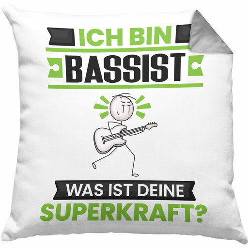 Bassist Kissen mit Füllung 40x40 Geschenk für Bassist Geburtstag Lustiger Spruch Was Ist Deine Superkraft (Grau) Grau Trendation