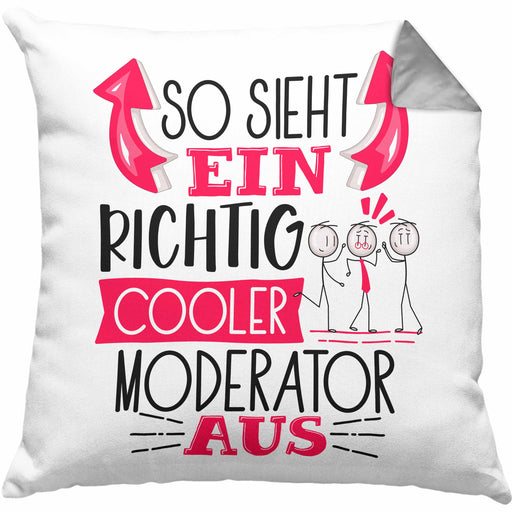 Moderator Kissen mit Füllung 40x40 Geschenk So Sieht Ein RIchtig Cooler Moderator Aus Geschenkidee Lustiger Spruch Geburtstag (Grau) Grau Trendation