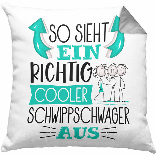 Schwippschwager Kissen mit Füllung 40x40 Geschenk So Sieht Ein RIchtig Cooler Schwippschwager Aus Geschenkidee Lustiger Spruch Geburtstag (Grau) Grau Trendation