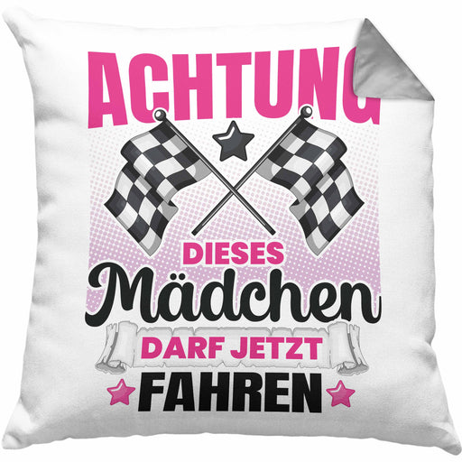 Führerschein Bestanden Geschenk Kissen mit Füllung 40x40 Bestandener Führerschein Achtung Dieses Mädchen Darf Jetzt Fahren Fahrschule (Grau) Grau Trendation