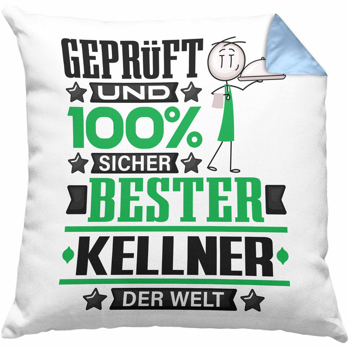 Kellner Geschenk Lustiger Spruch für Kellner Geschenkidee Bester Kellner Der WeltKissen mit Füllung 40x40 (Grau) Blau Trendation
