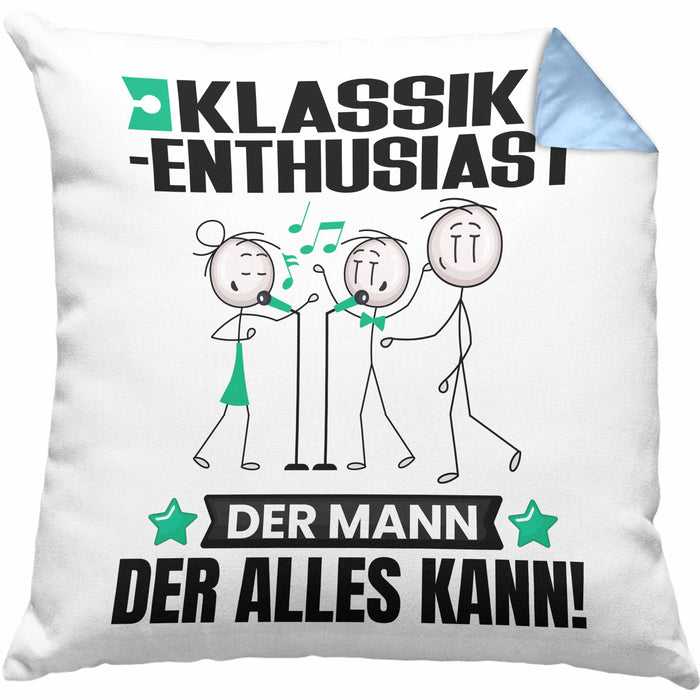 Klassik-Enthusiast Kissen mit Füllung 40x40 Geschenk für Klassik-Enthusiast Der Mann Der Alles Kann Geschenkidee zum Geburtstag (Grau) Blau Trendation