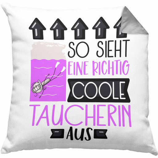 Taucherin Geschenk Kissen mit Füllung 40x40 Lustig Geschenkidee für Taucherin Geburtstag So Sieht Eine Richtig Coole Taucherin Aus Frauen Spruch (Grau) Grau Trendation