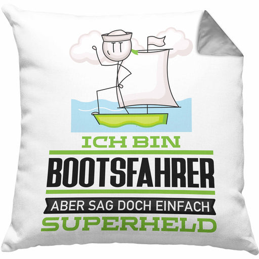 Bootsfahrer Geschenk Kissen mit Füllung 40x40 Ich Bin Bootsfahrer Aber Sag Doch Einfach Superheld Lustige Geschenkdiee für Bootsfahrer (Grau) Grau Trendation