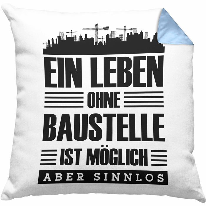 Lustige Kissen mit Füllung 40x40 Bauarbeiter Baustellenliebhaber Geschenkidee Baustelle (Grau) Blau Trendation