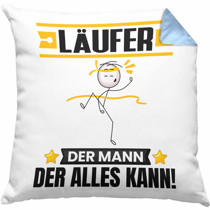 Läufer Kissen mit Füllung 40x40 Geschenk für Läufer Der Mann Der Alles Kann Geschenkidee zum Geburtstag (Grau) Blau Trendation