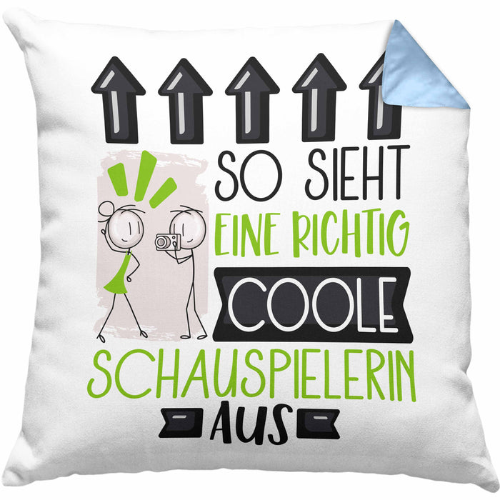 Schauspielerin Geschenk Kissen mit Füllung 40x40 Lustig Geschenkidee für Schauspielerin Geburtstag So Sieht Eine Richtig Coole Schauspielerin Aus Frauen Spruch (Grau) Blau Trendation