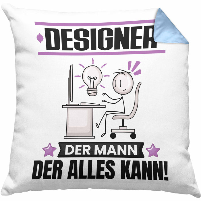 Designer Kissen mit Füllung 40x40 Geschenk für Designer Der Mann Der Alles Kann Geschenkidee zum Geburtstag (Grau) Blau Trendation