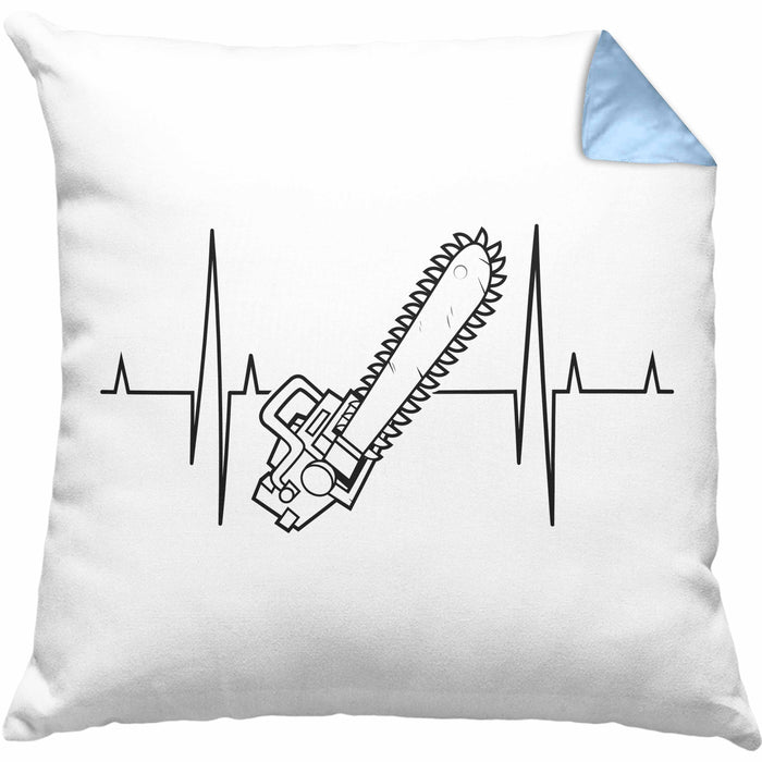 Kettensäge Herzschlag Kissen mit Füllung 40x40 Waldarbeiter Geschenk Lustige Geschenkidee Forstarbeiter (Grau) Blau Trendation