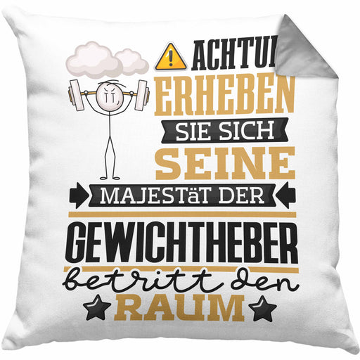 Gewichtheber Geschenk Kissen mit Füllung 40x40 Lustiger Spruch Erheben Sie Sich Der Gewichtheber Betritt den Raum (Grau) Grau Trendation