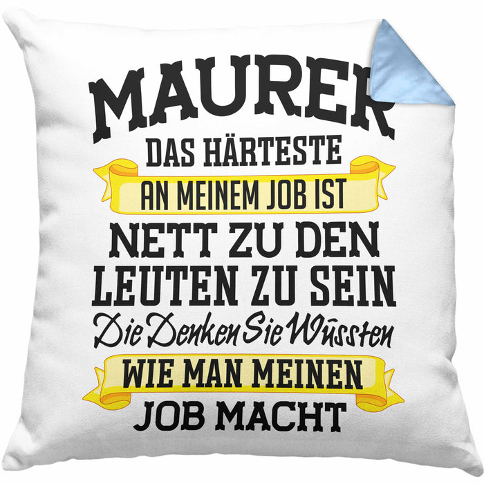 Maurer Kissen mit Füllung 40x40 Geschenk Mit Spruch Geschenkidee Lustig Männer Job Machen (Grau) Blau Trendation