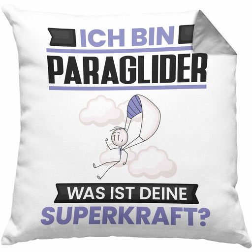 Paraglider Kissen mit Füllung 40x40 Geschenk für Paraglider Geburtstag Lustiger Spruch Was Ist Deine Superkraft (Grau) Grau Trendation