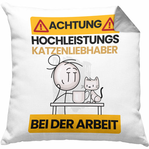 Katzenliebhaber Kissen mit Füllung 40x40 Geschenk Lustiger Spruch Geschenkidee für Katzenliebhaber Achtung Hochleistungs Katzenliebhaber Bei Der Arbeit (Grau) Grau Trendation