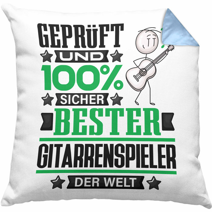 Gitarrenspieler Geschenk Lustiger Spruch für Gitarrenspieler Geschenkidee Bester Gitarrenspieler Der WeltKissen mit Füllung 40x40 (Grau) Blau Trendation