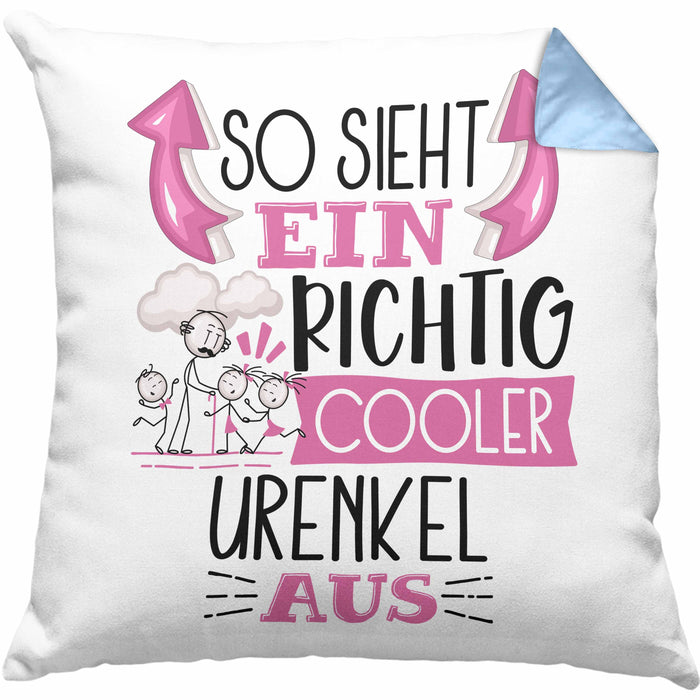 Urenkel Kissen mit Füllung 40x40 Geschenk So Sieht Ein RIchtig Cooler Urenkel Aus Geschenkidee Lustiger Spruch Geburtstag (Grau) Blau Trendation