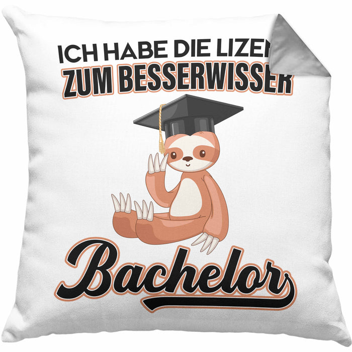 Bachelor Geschenk Abschluss Kissen mit Füllung 40x40 Spruch Master Abitur Abi Graduation Bestanden Prüfung Lizenz zum Besserwisser (Grau) Grau Trendation