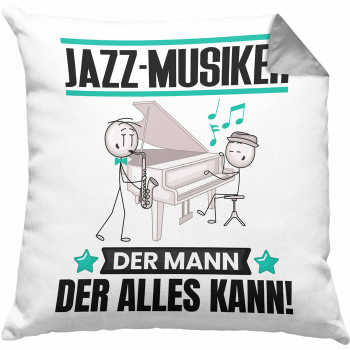 Jazz-Musiker Kissen mit Füllung 40x40 Geschenk für Jazz-Musiker Der Mann Der Alles Kann Geschenkidee zum Geburtstag (Grau) Grau Trendation