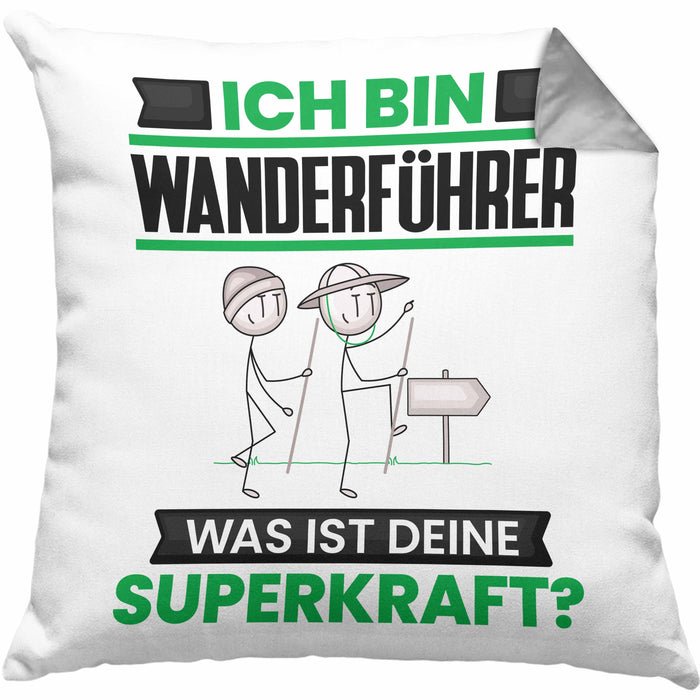 Wanderführer Kissen mit Füllung 40x40 Geschenk für Wanderführer Geburtstag Lustiger Spruch Was Ist Deine Superkraft (Grau) Grau Trendation