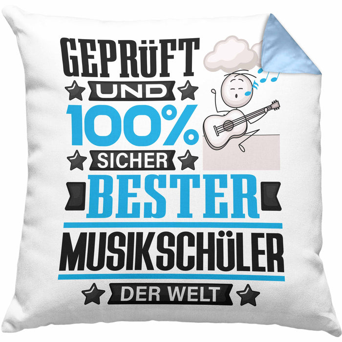 Musikschüler Geschenk Lustiger Spruch für Musikschüler Geschenkidee Bester Musikschüler Der WeltKissen mit Füllung 40x40 (Grau) Blau Trendation