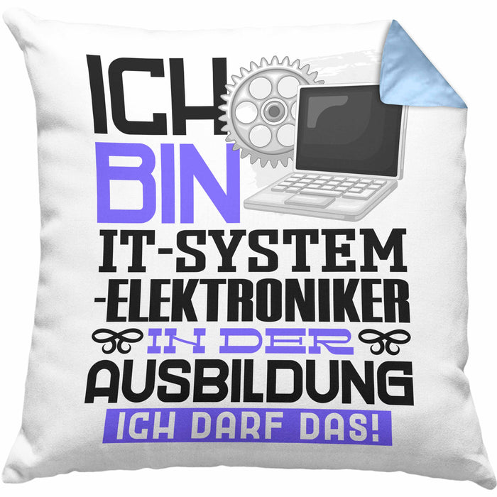 IT-Systemelektroniker Ausbildung Kissen mit Füllung 40x40 Geschenk Ich Bin IT-Systemelektroniker In Der Ausbildung Ich Darf Das Geschenkidee Spruch (Grau) Blau Trendation