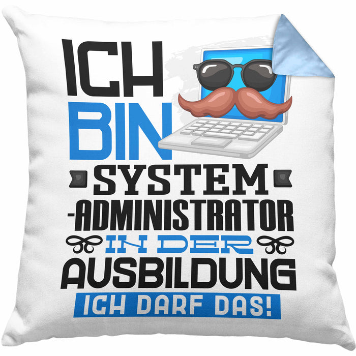 Systemadministrator Ausbildung Kissen mit Füllung 40x40 Geschenk Ich Bin Systemadministrator In Der Ausbildung Ich Darf Das Geschenkidee Spruch (Grau) Blau Trendation