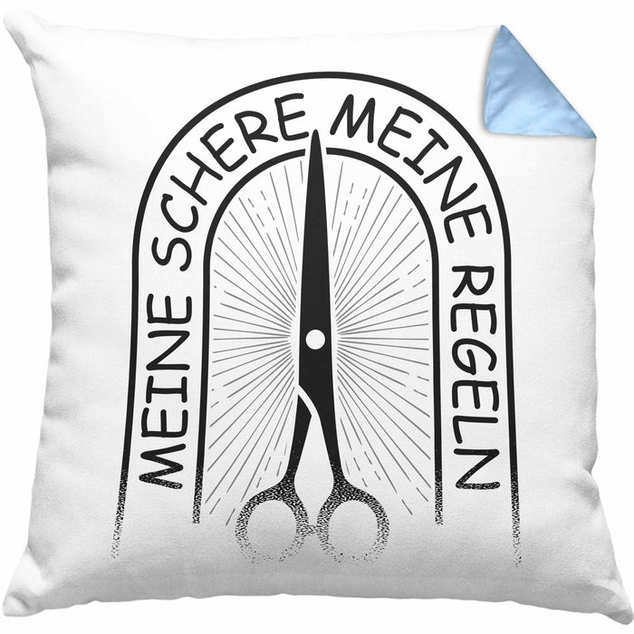 Friseurin Kissen mit Füllung 40x40 Geschenk Meine Schere Meine Regeln (Grau) Blau Trendation