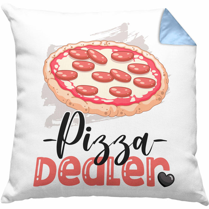 Pizza Dealer Kissen mit Füllung 40x40 Geschenk für Pizzabäcker Geburtstag Spruch Geschenkidee Beste Pizza Der welt (Grau) Blau Trendation