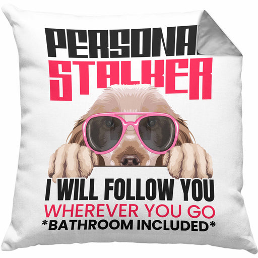 Cocker Spaniel Besitzerin Kissen mit Füllung 40x40 Geschenk Lustiger Spruch Geschenkidee Personal Stalker (Grau) Grau Trendation