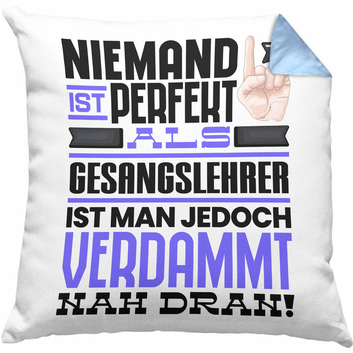 Gesangslehrer Geschenk Kissen mit Füllung 40x40 Lustige Geschenkidee für Gesangslehrer Geburtstag Niemand Ist Perfekt Aber Als Gesangslehrer Ist Man Nah Dran (Grau) Blau Trendation