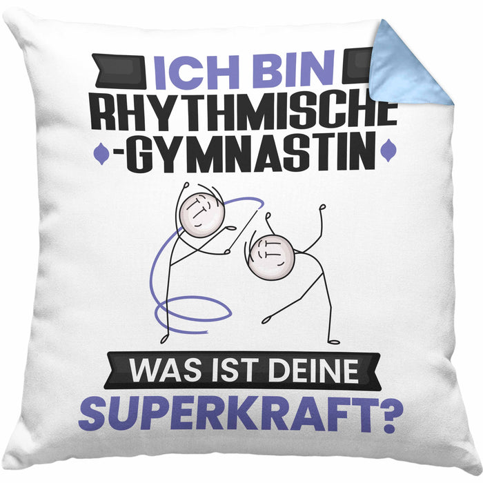 Rhythmische Gymnastin Kissen mit Füllung 40x40 Geschenk für Rhythmische Gymnastin Geburtstag Lustiger Spruch Was Ist Deine Superkraft (Grau) Blau Trendation