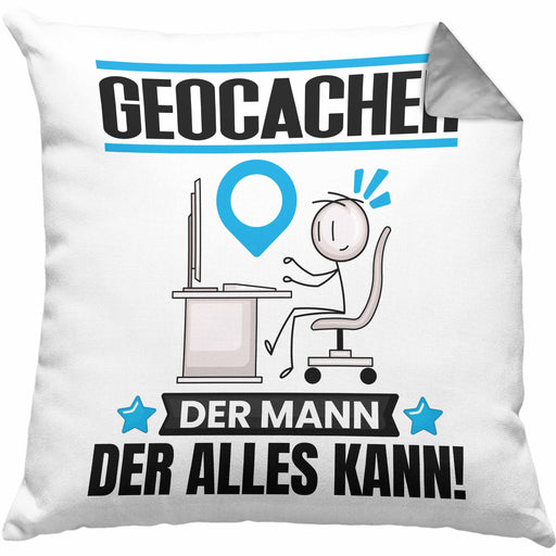 Geocacher Kissen mit Füllung 40x40 Geschenk für Geocacher Der Mann Der Alles Kann Geschenkidee zum Geburtstag (Grau) Grau Trendation