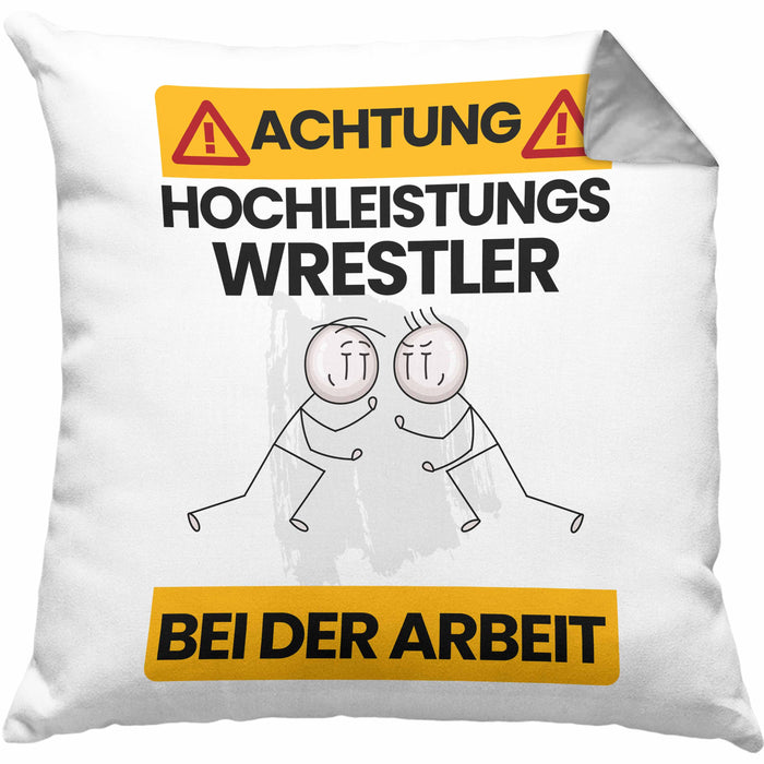 Wrestler Kissen mit Füllung 40x40 Geschenk Lustiger Spruch Geschenkidee für Wrestler Achtung Hochleistungs Wrestler Bei Der Arbeit (Grau) Grau Trendation