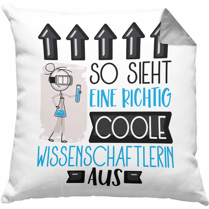 Wissenschaftlerin Geschenk Kissen mit Füllung 40x40 Geschenkidee für Wissenschaftlerin Geburtstag Weihnachten Spruch So Sieht Eine Richtig Coole Wissenschaftlerin Aus (Grau) Grau Trendation