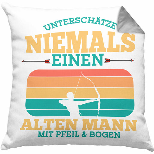 Lustige Bogenschütze Kissen mit Füllung 40x40 Geschenk für Pfeil & Bogen Enthusiasten (Grau) Grau Trendation