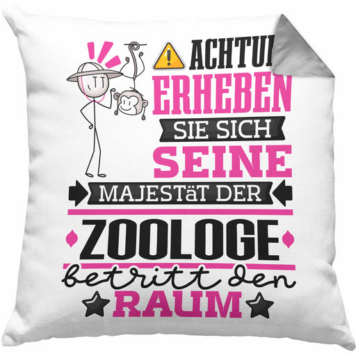Zoologe Geschenk Kissen mit Füllung 40x40 Lustiger Spruch Erheben Sie Sich Der Zoologe Betritt den Raum (Grau) Grau Trendation
