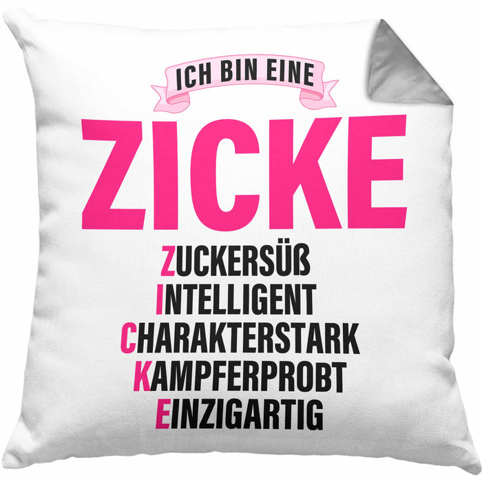 Zicke Kissen mit Füllung 40x40 Geschenk für Frauen Frau Lustig Pink (Grau) Grau Trendation