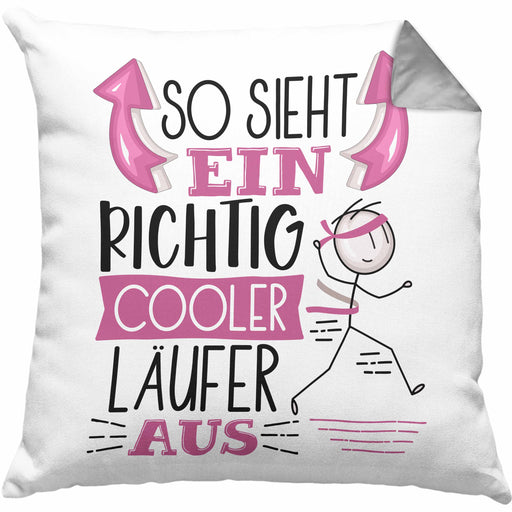 Läufer Jogger Kissen mit Füllung 40x40 Geschenk So Sieht Ein RIchtig Cooler Läufer Jogger Aus Geschenkidee Lustiger Spruch Geburtstag (Grau) Grau Trendation