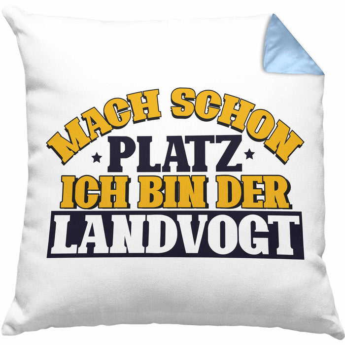 Landvogt Kissen mit Füllung 40x40 Geschenk Lustiger Spruch Mach Schon Platz Ich Bin Der Landvogt Geschenkidee Geburtstag (Grau) Blau Trendation