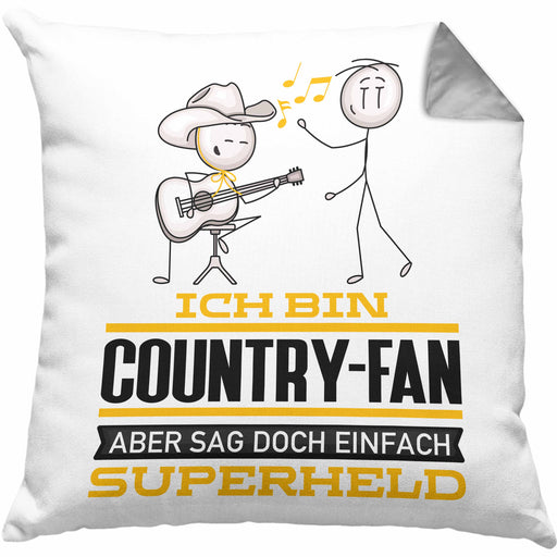 Country-Fan Geschenk Kissen mit Füllung 40x40 Ich Bin Country-Fan Aber Sag Doch Einfach Superheld Lustige Geschenkdiee für Country-Fan (Grau) Grau Trendation