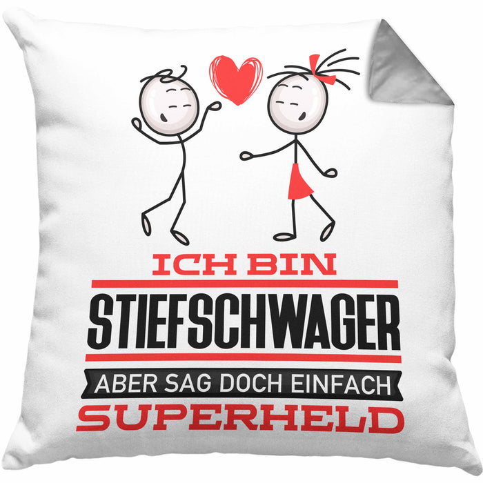 Stiefschwager Geschenk Kissen mit Füllung 40x40 Ich Bin Stiefschwager Aber Sag Doch Einfach Superheld Lustige Geschenkdiee für Stiefschwager (Grau) Grau Trendation