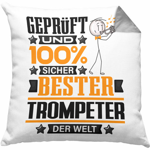 Trompeter Geschenk Lustiger Spruch für Trompeter Geschenkidee Bester Trompeter Der WeltKissen mit Füllung 40x40 (Grau) Grau Trendation