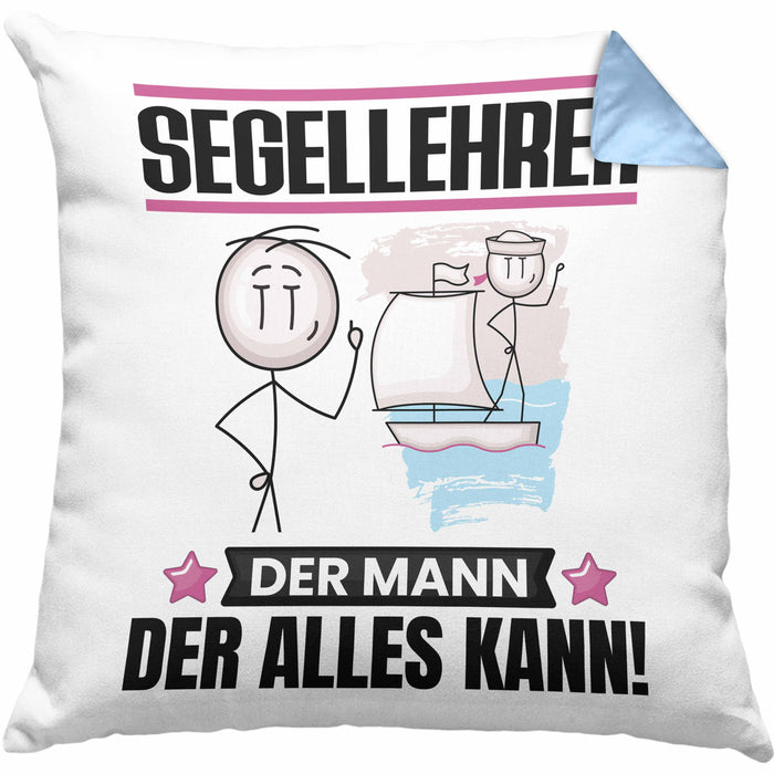 Segellehrer Kissen mit Füllung 40x40 Geschenk für Segellehrer Der Mann Der Alles Kann Geschenkidee zum Geburtstag (Grau) Blau Trendation